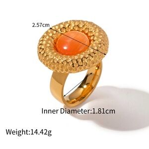 18K Gold Plated Bohemian Tiger’s Eye Stone Ring*Chunky Ring*Waterproof Ring*LW